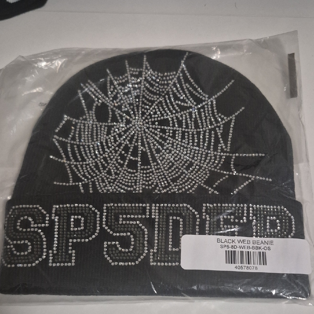 Black Beanie with Silver Web Design